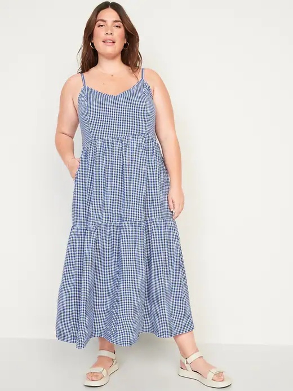 Old Navy Blue Gingham Tiered Maxi Dress